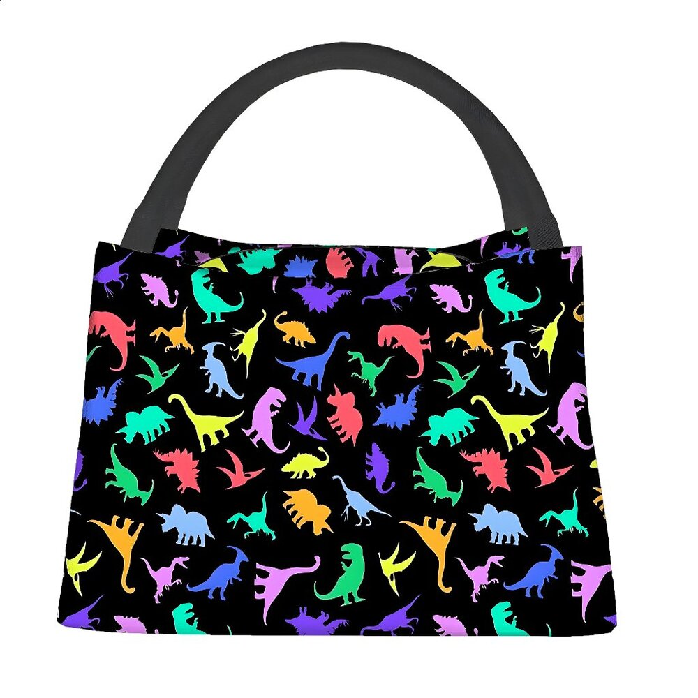 Colorful Dinosaurs Insulated Lunch Bag Dino Lover T-Rex Rainbow Jurassic NEW